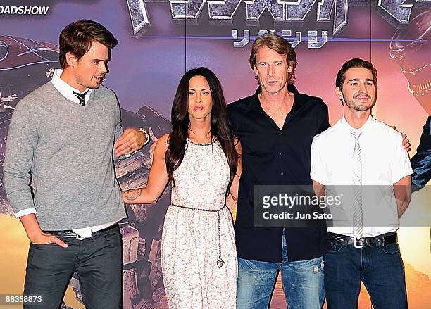 Actor Josh Duhamel, actress Megan Fox, director Michael Bay, actors Shia LaBeouf attend the "Transformers: Revenge of the Fallen" press conference at...