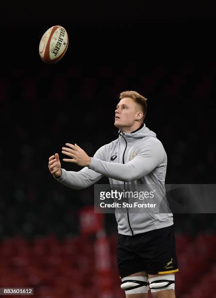 Springboks player Dan du Preez in action during South Africa training ahead of their match against Wales at Principality Stadium on December 1, 2017...