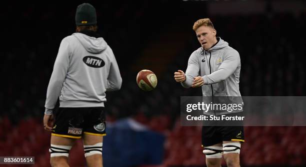 Springboks player Dan du Preez in action during South Africa training ahead of their match against Wales at Principality Stadium on December 1, 2017...