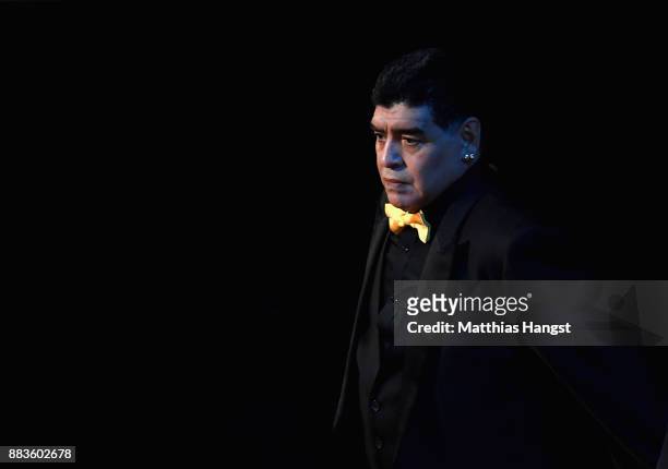 Draw assistant, Diego Maradona looks on during the Final Draw for the 2018 FIFA World Cup Russia at the State Kremlin Palace on December 1, 2017 in...