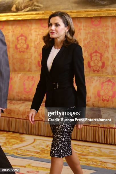 Queen Letizia of Spain attends a meeting with 'Princesa de Girona' Foundation members at the Royal Palace on December 1, 2017 in Madrid, Spain.