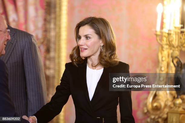 Queen Letizia of Spain attends a meeting with 'Princesa de Girona' Foundation members at the Royal Palace on December 1, 2017 in Madrid, Spain.