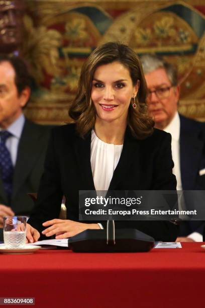 Queen Letizia of Spain attends a meeting with 'Princesa de Girona' Foundation members at the Royal Palace on December 1, 2017 in Madrid, Spain.