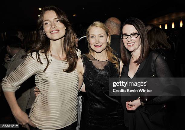Actors Saffron Burrows, Patricia Clarkson and Megan Mullally pose at the afterparty for the premiere of Sony Pictures Classics' "Whatever Works" at...