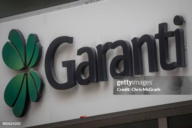 The logo of the Turkish bank Garanti is seen on December 1, 2017 in Istanbul, Turkey. The trial of Mr. Reza Zarrab, an Iranian-Turk who ran a foreign...