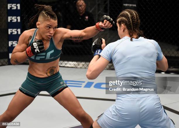 Sijara Eubanks punches Roxanne Modafferi during the filming of The Ultimate Fighter: A New World Champion at the UFC TUF Gym on August 18, 2017 in...