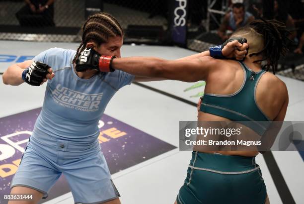 Sijara Eubanks punches Roxanne Modafferi during the filming of The Ultimate Fighter: A New World Champion at the UFC TUF Gym on August 18, 2017 in...