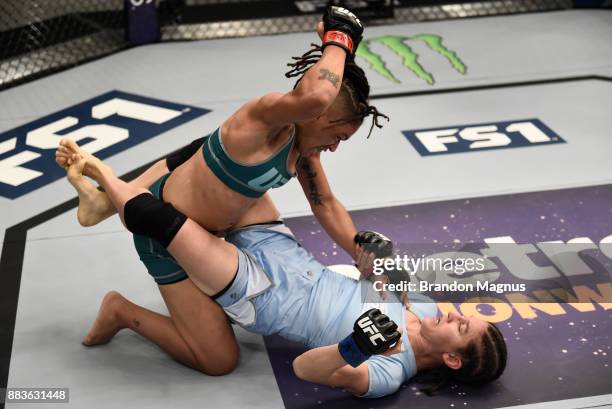 Sijara Eubanks punches Roxanne Modafferi during the filming of The Ultimate Fighter: A New World Champion at the UFC TUF Gym on August 18, 2017 in...