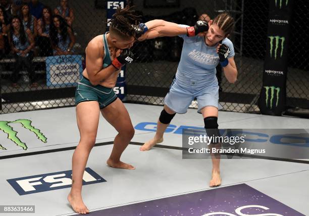 Roxanne Modafferi punches Sijara Eubanks during the filming of The Ultimate Fighter: A New World Champion at the UFC TUF Gym on August 18, 2017 in...