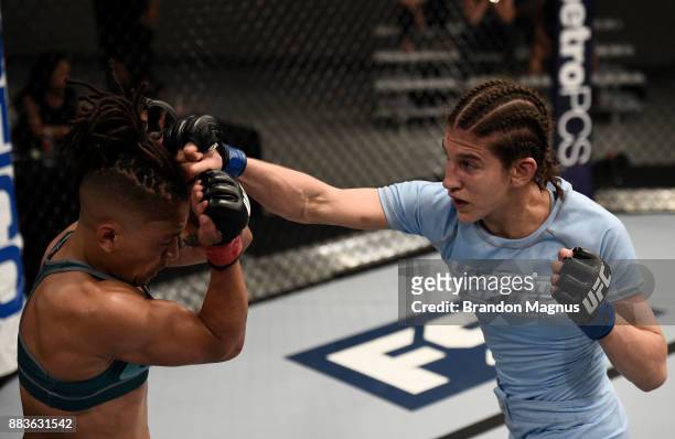 Roxanne Modafferi punches Sijara Eubanks during the filming of The Ultimate Fighter: A New World Champion at the UFC TUF Gym on August 18, 2017 in...