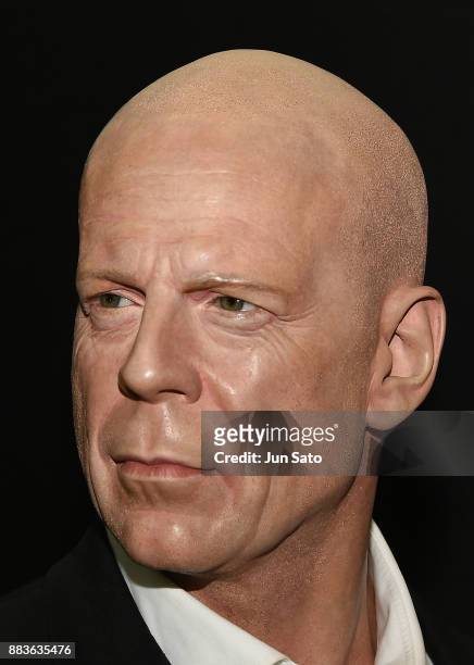 Bruce Willis wax figure is displayed at Madam Tasseau Tokyo booth during the opening day of Tokyo Comic Con at Makuhari Messe on December 1, 2017 in...