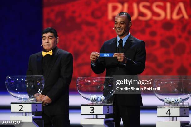 Draw assistant, Cafu draws Egypt during the Final Draw for the 2018 FIFA World Cup Russia at the State Kremlin Palace on December 1, 2017 in Moscow,...