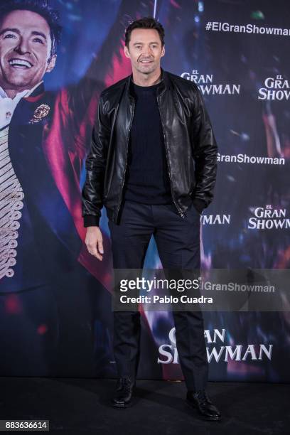 Actor Hugh Jackman attends 'The Greatest Showman' photocall at the Villa Magna Hotel on December 1, 2017 in Madrid, Spain.
