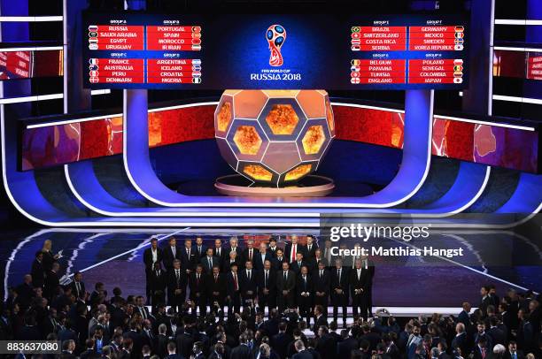 General view as the national team managers pose for a photo on the stage after the Final Draw for the 2018 FIFA World Cup Russia at the State Kremlin...