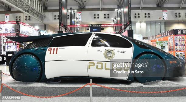 The display model of 2015 Hill Valley Police Cruiser is seen during the opening day of Tokyo Comic Con at Makuhari Messe on December 1, 2017 in...