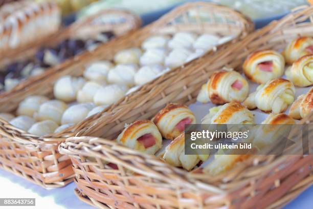 Food, Beverage, Donuts, mini donuts with vanilla cream, sonho, croissant with cheese and ham