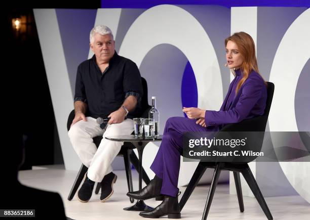 Oxfordshire, ENGLAND Tim Blanks and Natalia Vodianova speak on stage during #BoFVOICES on December 1, 2017 in Oxfordshire, England.