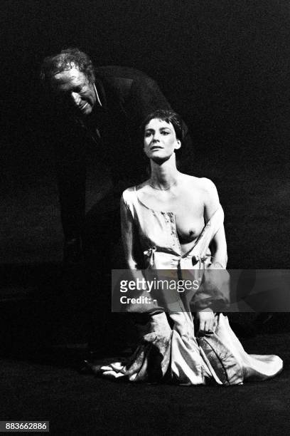 Georges Wilson and Véronique Billetdoux play "Othello" of William Shakespeare on the stage of the 29th Avignon Theatre Festival, on July 16, 1975.