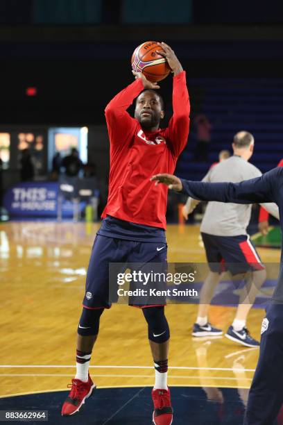 Donald Sloan of Team USA warms up before the game against Team Mexico during the FIBA World Cup America Qualifiers on November 20, 2017 at Greensboro...