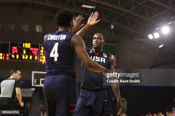 Jameel Warney and Semaj Christon of Team USA high five during the game against Team Mexico during the FIBA World Cup America Qualifiers on November...