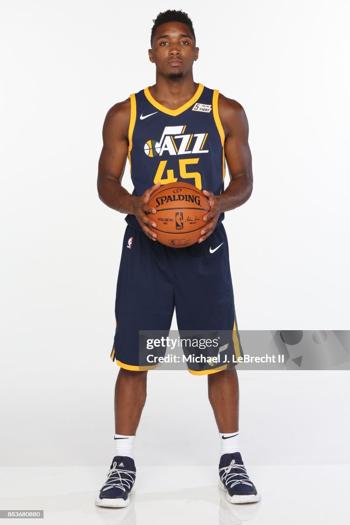 Donavan Mitchell Rookie Donovan Mitchell of the Utah Jazz poses for a photo during the 2017 ...