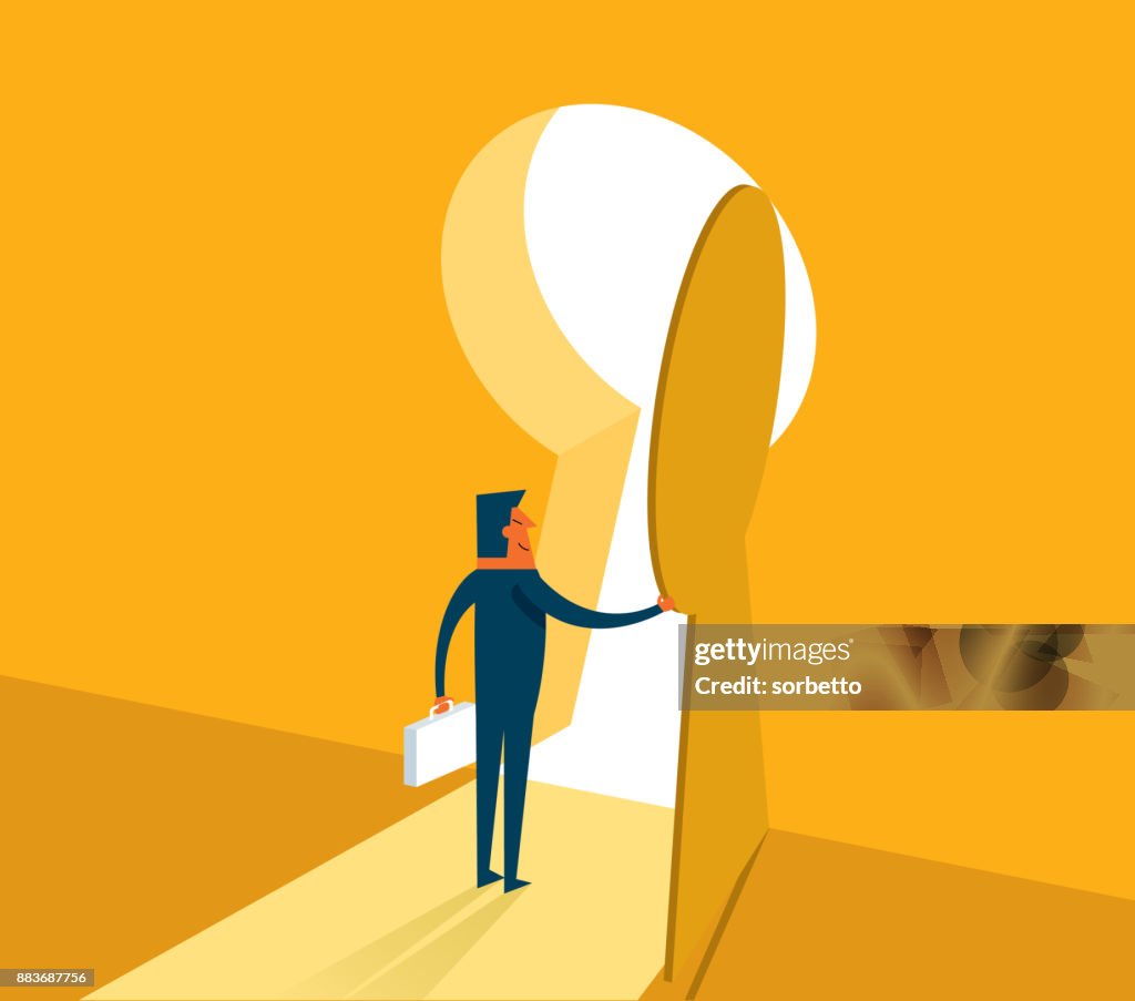 Businessman entering keyhole