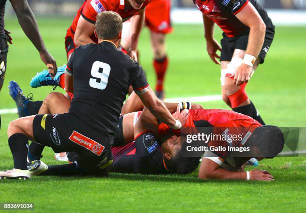 Try scorer Fraser McKenzie of Edinburgh during the Guinness Pro14 match between Southern Kings and Edinburgh at Nelson Mandela Bay Stadium on...