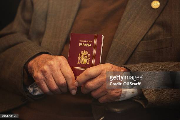 Lou Kenton, a surviving member of the anti-fascist International Brigade receives his Spanish citizenship and passport in a ceremony at the Spanish...