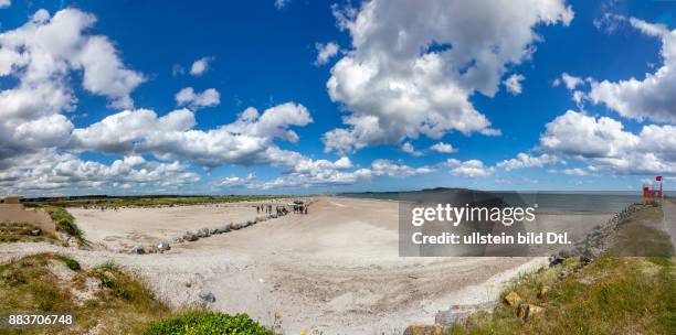 Panorama image of the beach on Bull Island near Dollymount, Dublin, Ireland, 05 June 2015.