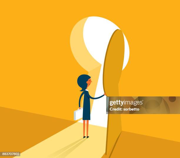 ilustrações, clipart, desenhos animados e ícones de entrando no buraco de fechadura empresária - aberto