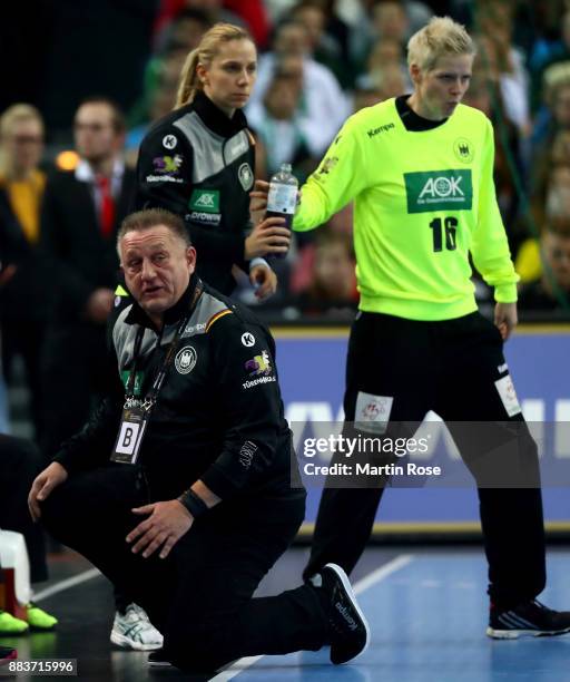 Michael Biegler, head coach of Germany reacts during the IHF Women's Handball World Championship group D match between Germany and Cameroon at Arena...