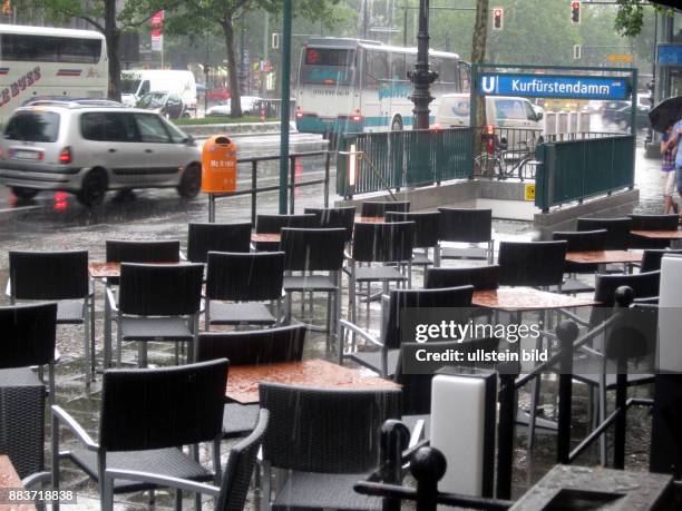 Strassenszene bei Regenwetter aufgenommen am Kudamm in Berlin