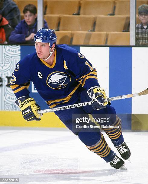 Randy Burridge of the Buffalo Sabres skates against the Boston Bruins at the Fleet Center.