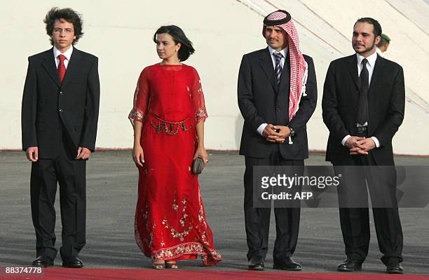 Jordan's Prince Hussein, Princess Noor Hamza, Prince Hamza and Prince Ali attend an official ceremony in Amman on June 9, 2009 to mark the 10th the...