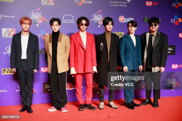 Members of Super Junior attend 2017 Mnet Asian Music Awards at Asia World-Expo on December 1, 2017 in Hong Kong, Hong Kong.