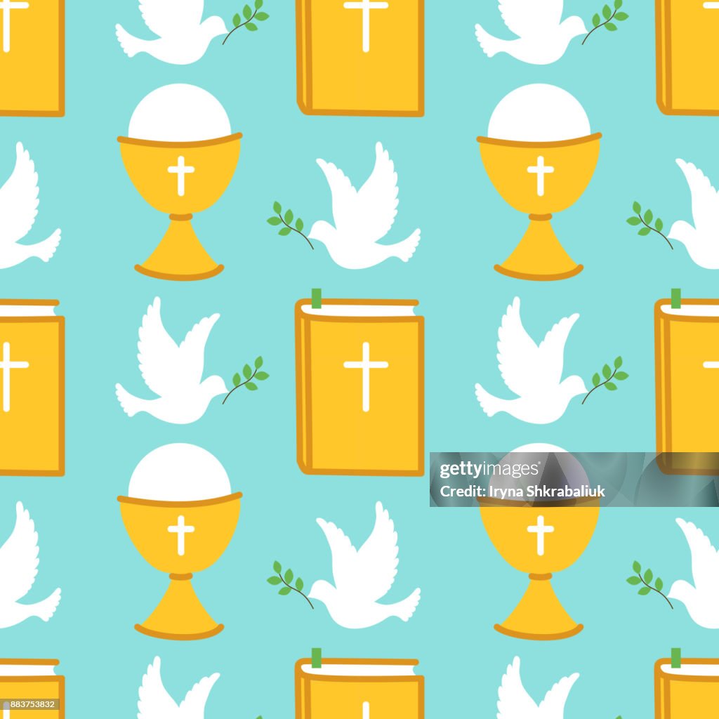 Cute Seamless Pattern For First Communion For Boys High-Res Vector ...