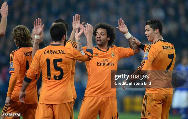 Schalke 04 - Real Madrid Torjubel: Luka Modric, Daniel Carvajal, Marcelo und Cristiano Ronaldo