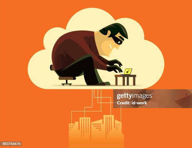 cyber thief stealing datas - illegals program stock illustrations