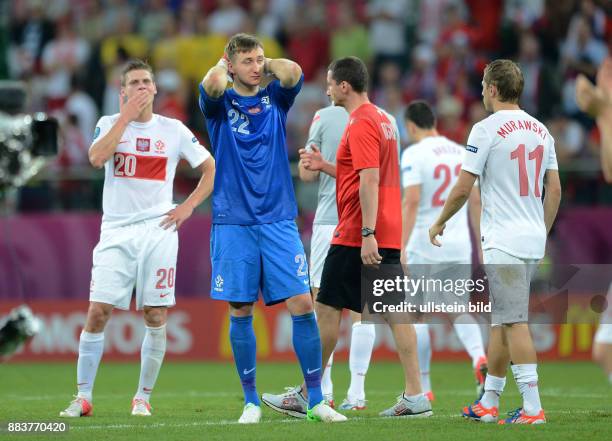 Tschechien - Polen Enttaeuschung nach dem Abpfif: Lukasz Piszczek Torwart Przemyslaw Tyton und Rafal Murawski