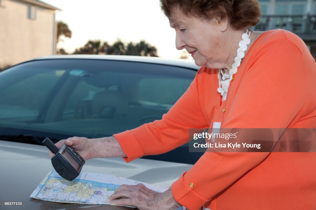 Woman checking her GPS