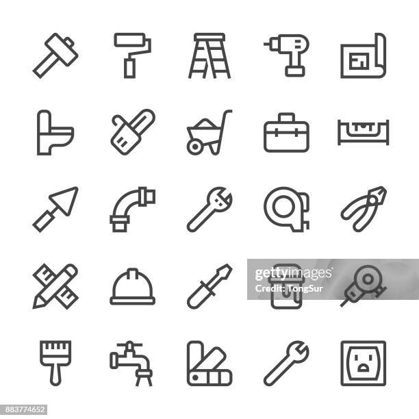 ilustrações de stock, clip art, desenhos animados e ícones de home repair icons - mediumx line - adjustable wrench