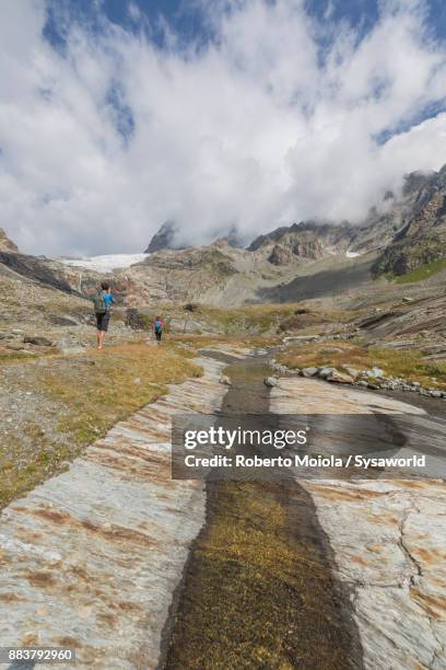 hikers towards fellaria glacier, valtellina, italy - paesaggi - fotografias e filmes do acervo