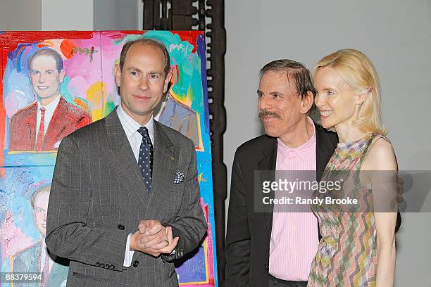 Prince Edward, Earl of Wessex with artist Peter Max and his wife Mary at the Carte International's lunch reception for HRH Prince Edward Earl of...