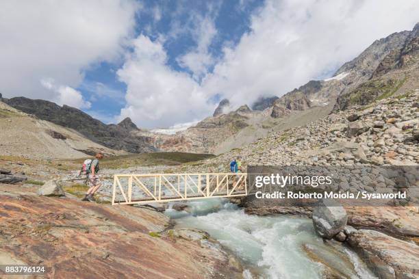 hikers towards fellaria glacier, valtellina, italy - paesaggi - fotografias e filmes do acervo