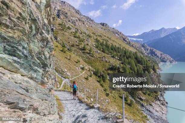 hiker on path, alpe gera, italy - paesaggi - fotografias e filmes do acervo