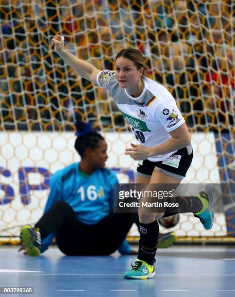 Anna Loerper of Germany celebrates after scoring a goal during the IHF Women's Handball World Championship group D match between Germany and Cameroon...