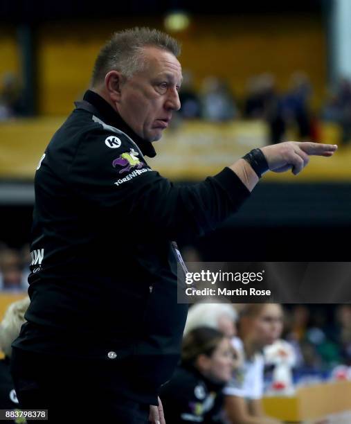 Michael Biegler, head coach of Germany reacts during the IHF Women's Handball World Championship group D match between Germany and Cameroon at Arena...