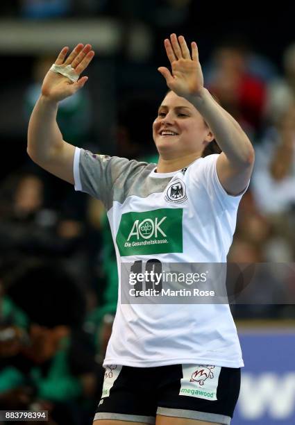 Anna Loerper of Germany celebrates after scoring a goal during the IHF Women's Handball World Championship group D match between Germany and Cameroon...