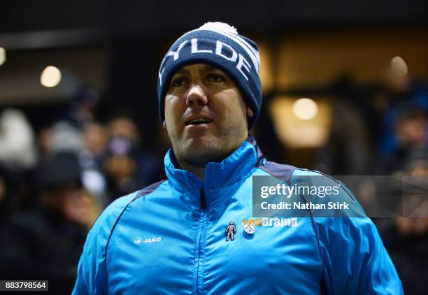 Dave Challinor, manager of AFC Fylde looks on during The Emirates FA Cup Second Round match between AFC Fylde and Wigan Athletic on December 1, 2017...