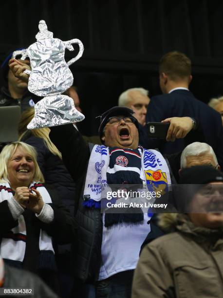 Fan of AFC Fylde shows his support during The Emirates FA Cup Second Round between AFC Fylde and Wigan Athletic on December 1, 2017 in Kirkham,...